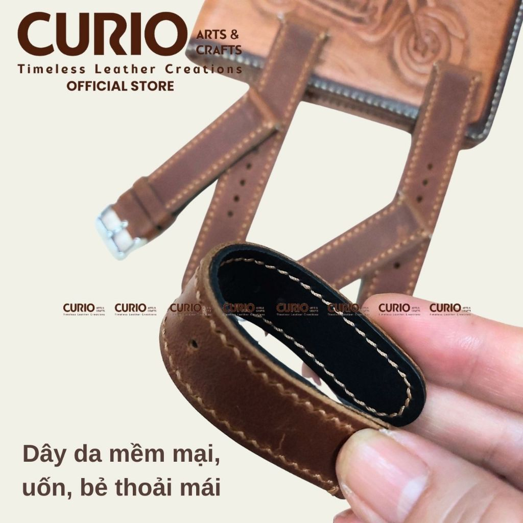 Dây đồng hồ da bò thủ công handmade vintage size 18, 20, 22mm (WSB_Tristar_HM) - CURIO LEATHER
