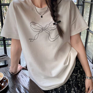Áo thun 3158 YUSTUDIO, áo thun form rộng tay lỡ chất cotton khô mẫu Nơ Lớn