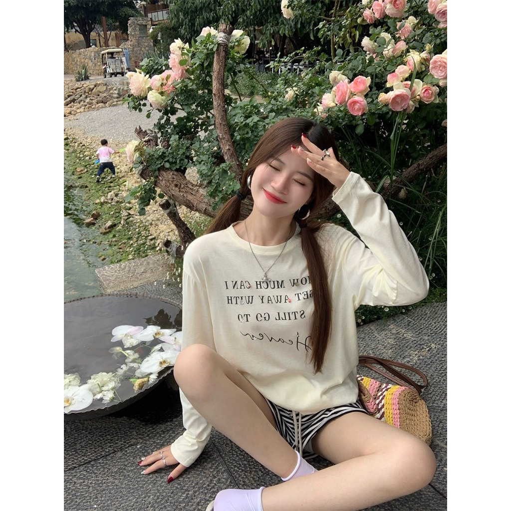 Áo thun tay dài cổ tròn nữ In hình dể thương JULY,Áo thun nữ dáng rộng in hình chất xược cotton, thun giấy