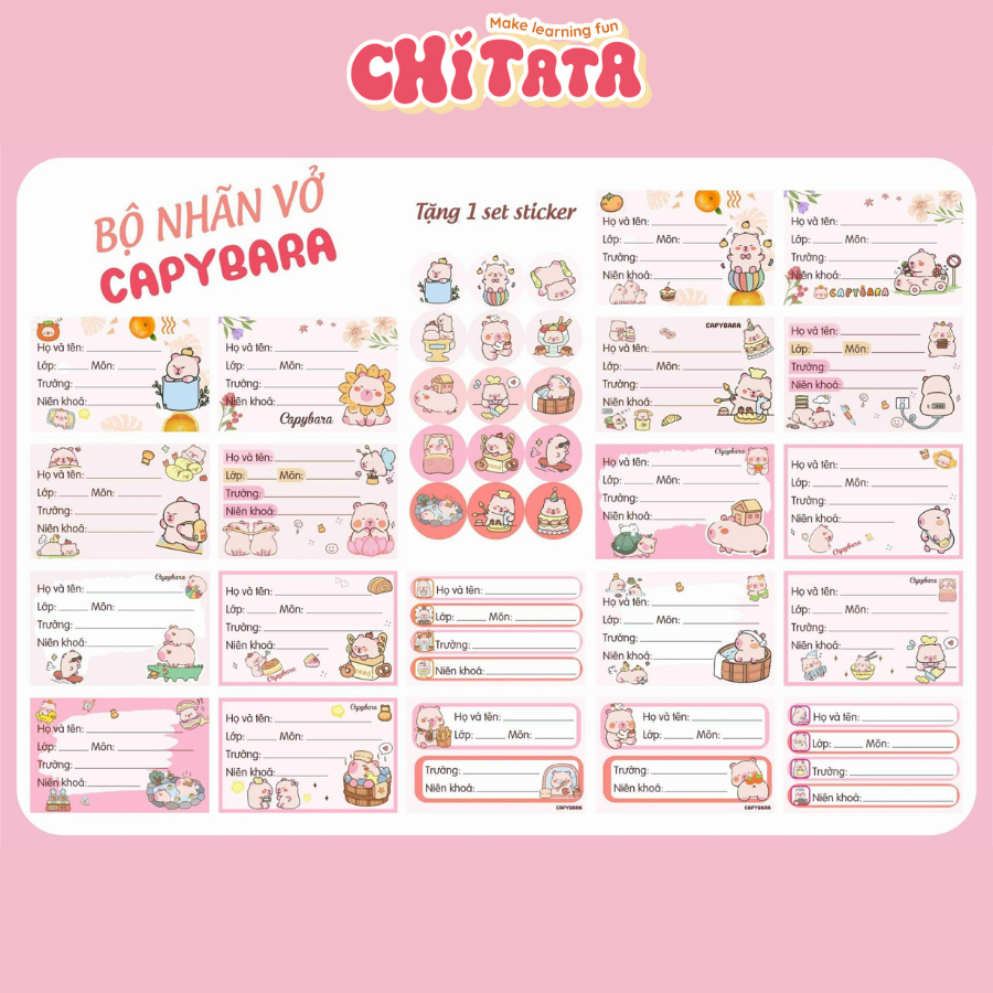 Set 20 Nhãn Vở Capybara Maltese Chikawa Đáng Yêu Tặng Kèm 15 Sticker ...