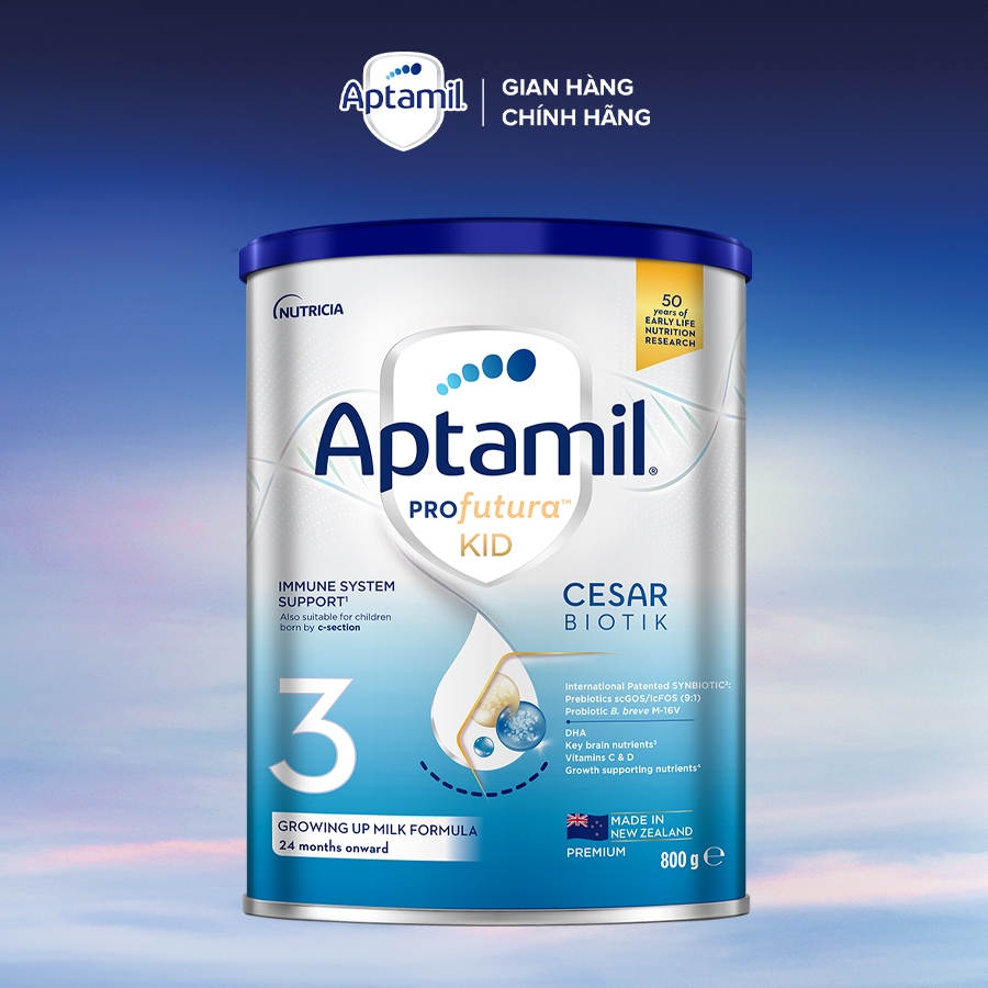 [MUA LÀ CÓ QUÀ] Combo 3 Sữa bột Aptamil Kid Cesarbiotik New Zealand số 3 (800g) cho bé 2-6 tuổi_LS