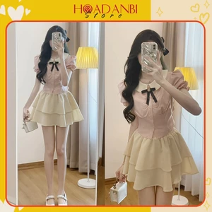 Set váy áo sơ mi trắng hồng chiết eo tiểu thư phong cách Hàn Quốc siêu xinh sẵn hàng kèm video