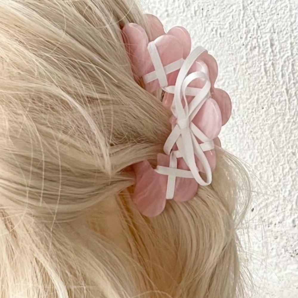 Kẹp Tóc Bán Nguyệt Răng Cưa Đính Nơ/Ruy Băng Vân Xà Cừ Phong Cách Hàn Quốc Dễ Thương Phụ Kiện Tóc Nữ