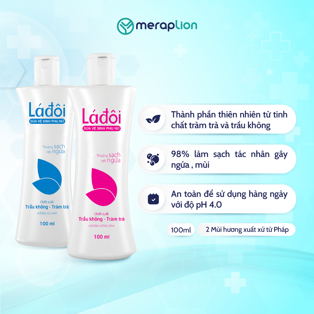 Combo 4 Dung dịch vệ sinh phụ nữ LÁ ĐÔI 100ml dạng sữa làm sạch tác nhân gây ngứa, mùi, viêm nhiễm phụ khoa