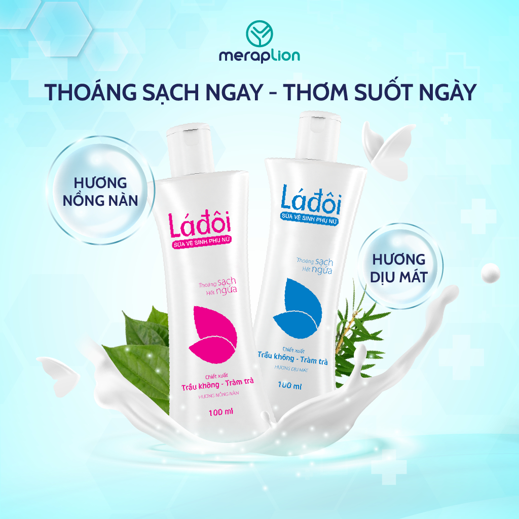 Combo 3 Dung dịch vệ sinh phụ nữ LÁ ĐÔI 100ml dạng sữa làm sạch tác nhân gây ngứa, mùi, viêm nhiễm phụ khoa