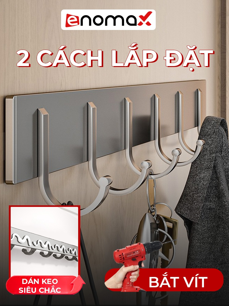 Ảnh Móc treo quần áo Enomax dán tường, treo đồ đa năng, chịu lực lên đến 50KG, chất liệu Thép Carbon cao cấp, chống gỉ sét 4