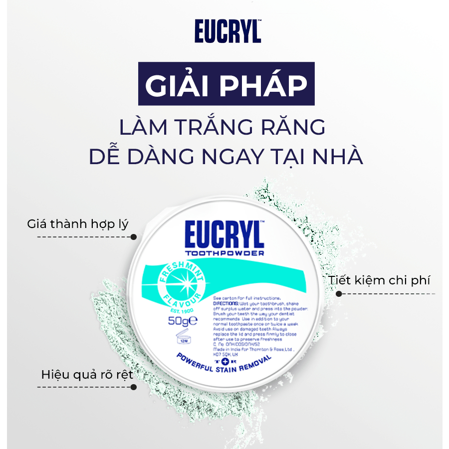 Combo 2 Kem đánh răng ( 62gx2) + bột đánh răng Eucryl ( 50g) hỗ trợ làm trắng răng