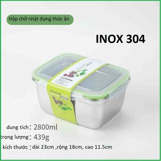 Bộ 3 Hộp INOX 304 Kháng Khuẩn dt 2800+1800+550ml Đựng Thực Phẩm Giữ Rau Củ Luôn Tươi Trong Tủ Lạnh
