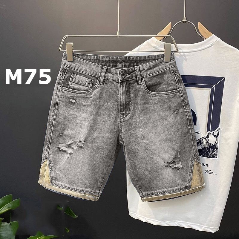 Quần short Jeans nam Quảng Châu, quần short Jeans phong cách Restro phối màu xước rách bụi bặm, phom Regular Fit 1179