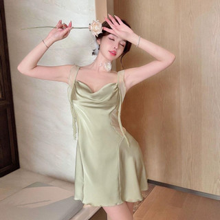 V06 Váy Ngủ Lụa Hai Dây Cổ Đổ Cánh Tiên Tiểu Thư Cao Cấp Phương Linh Underwear