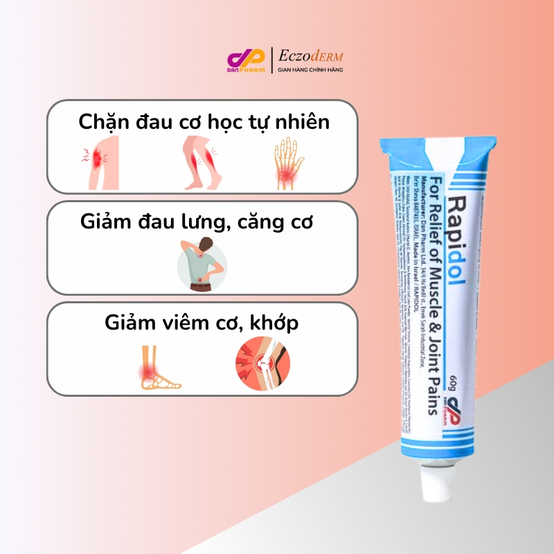 Kem bôi giảm đau nhức và  viêmkhớp RAPIDOL DANPHARM Tuýp 60g nhập khẩu Israel tuyp 60g