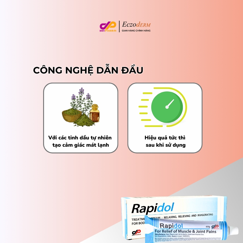 Kem bôi giảm đau nhức và  viêmkhớp RAPIDOL DANPHARM Tuýp 60g nhập khẩu Israel tuyp 60g