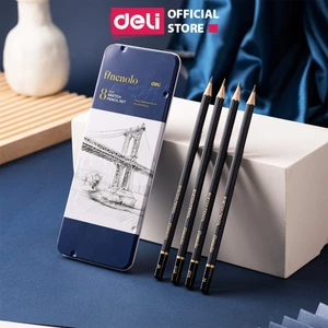 Set 8/12 Bút Chì Phác Thảo Chuyên Nghiệp Deli Hộp Thiếc- Độ Cứng B/H/HB/2H/2B/4B/6B/8B - Vẽ Tranh Mỹ Thuật Họa Chân Dung