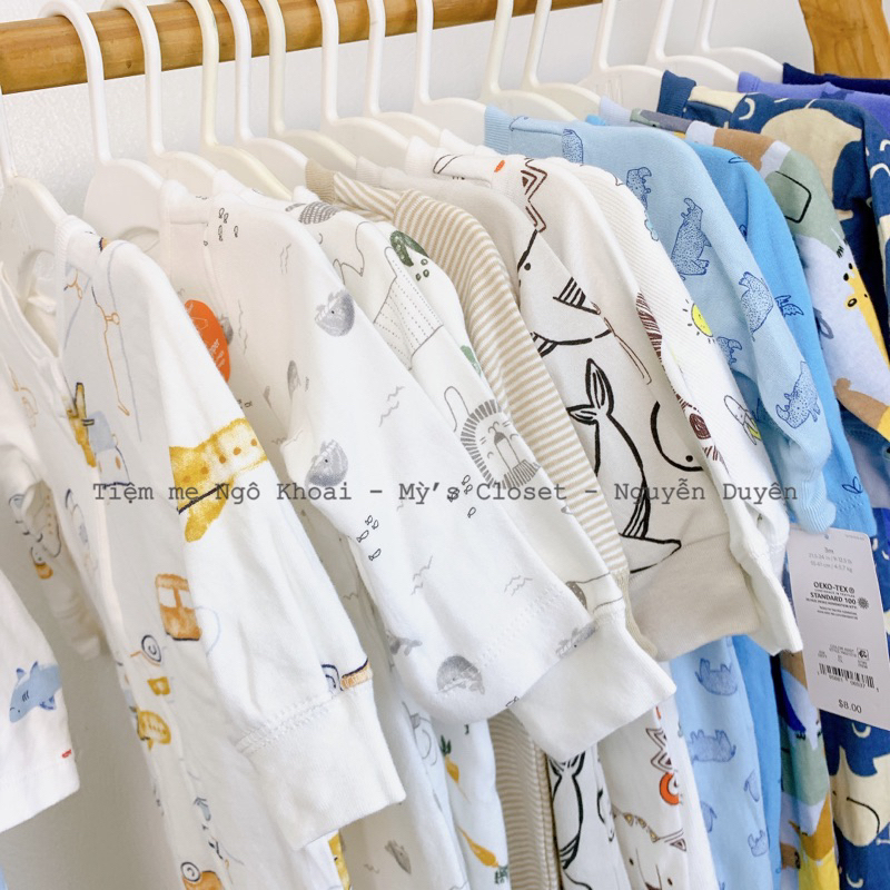 [MD124] 0-3M(3-5,5kg) Áo liền quần/ Body sleep suit liền tất cho bé trai các hãng xuất xịn