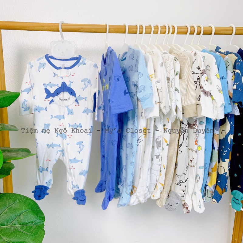 [MD124] 0-3M(3-5,5kg) Áo liền quần/ Body sleep suit liền tất cho bé trai các hãng xuất xịn