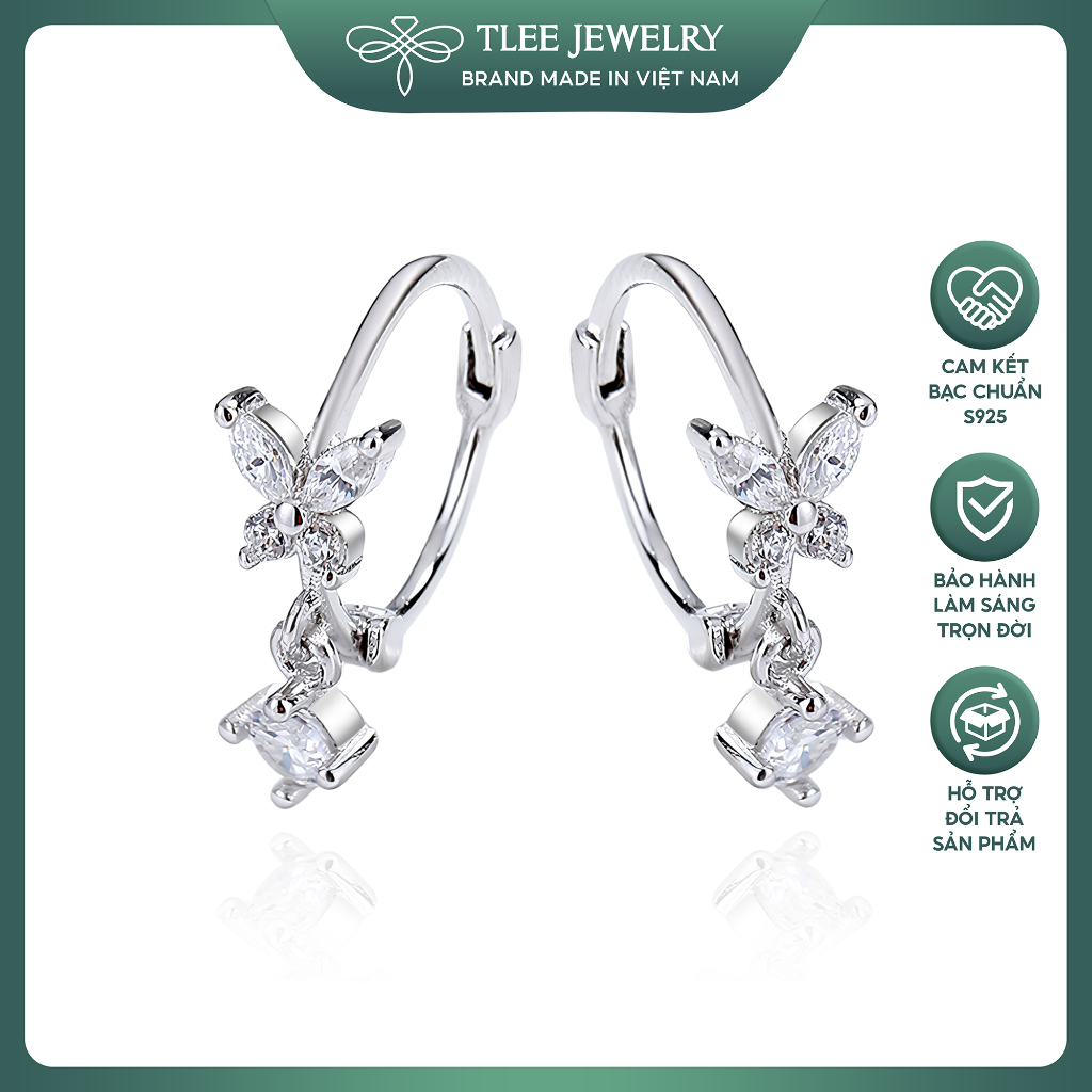 Ảnh Bông tai bạc nữ TLEE mẫu bông tròn tua hồ điệp đá TLEE JEWELRY B0339 1