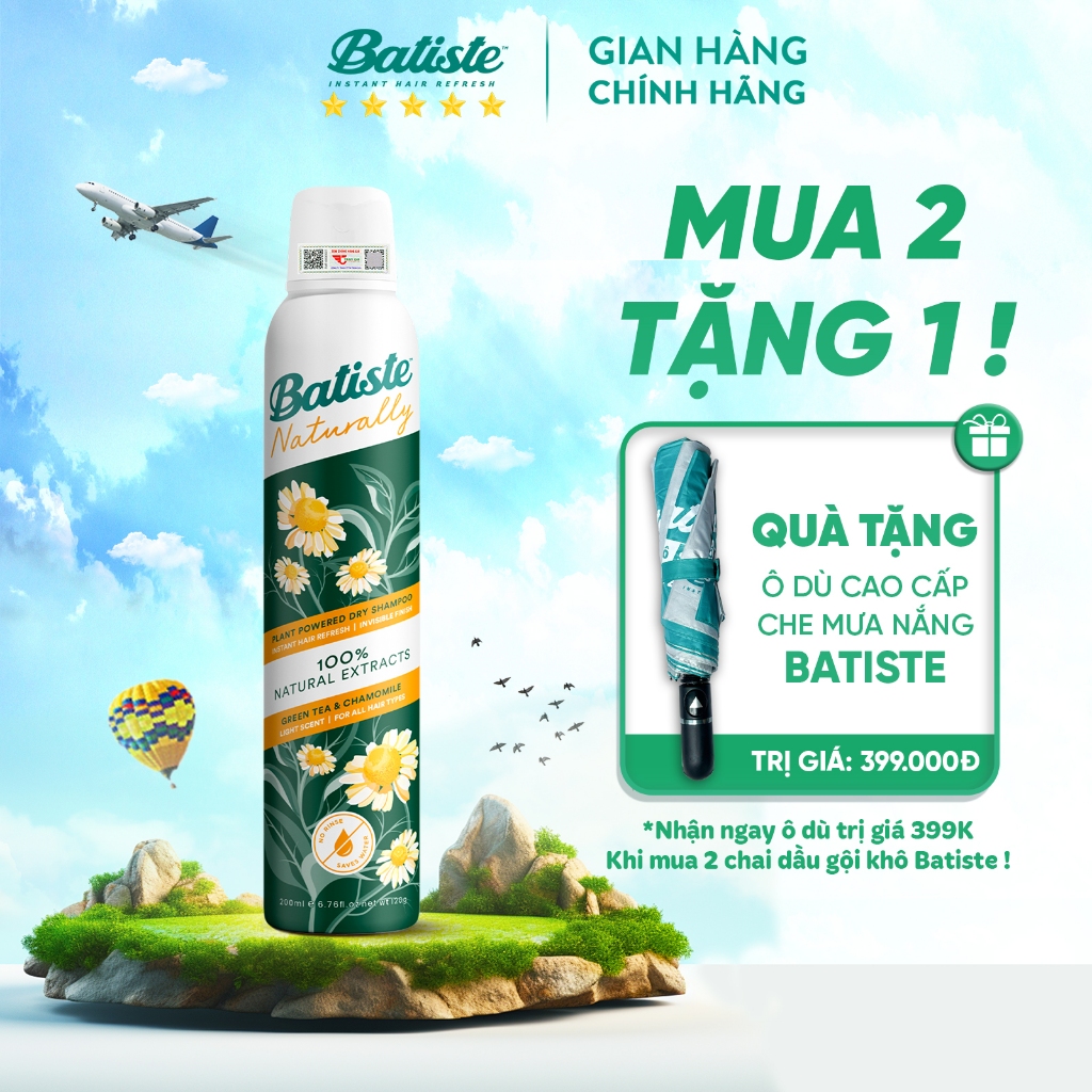 Ảnh Dầu Gội Khô Batiste Naturally 100% Thuần Chay Thiên Nhiên Từ Trà Xanh & Cúc La Mã 200ml (Greentea & Chamomile) 2