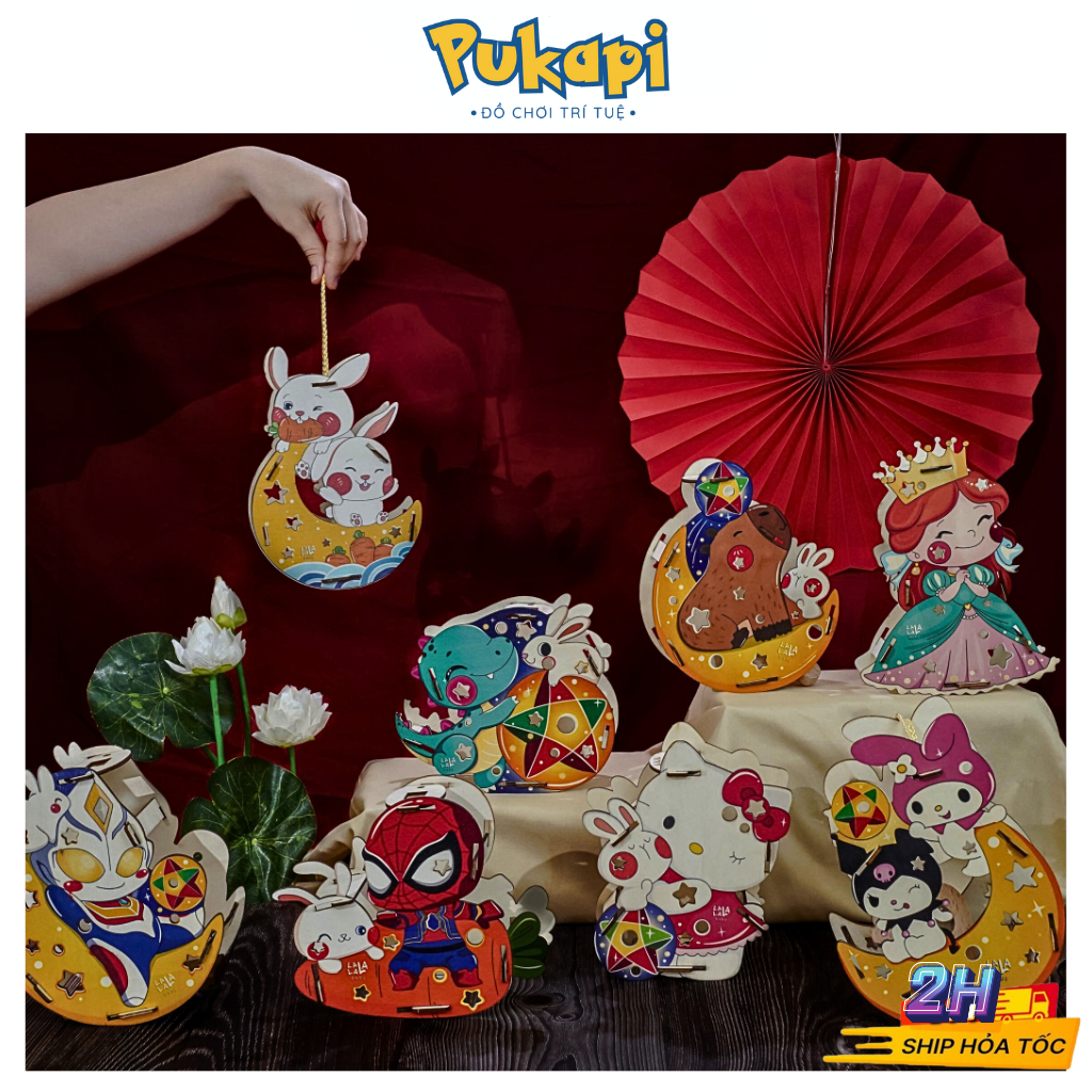Sỉ Lồng Đèn Gỗ Tự Tô Màu In Màu Lắp Ráp 8 Chủ Đề Đèn Lồng Trung Thu Handmade 2024 Cho Bé-Đồ Chơi Cho Bé PUKAPI