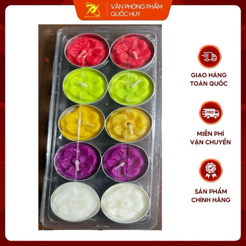 NẾN ĐỒNG XU, NẾN NGHÊ THUẬT SẮC MÀU, VỈ 10 VIÊN - VPP QUỐC HUY