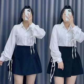 Áo sơ mi nữ tay phồng buộc nơ cách điệu chất lụa chéo mềm mịn phù hợp nhiều phong cách (có bigsize) 50-96kg SM170