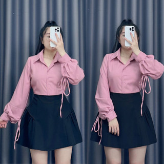 Áo sơ mi nữ tay phồng buộc nơ cách điệu chất lụa chéo mềm mịn phù hợp nhiều phong cách (có bigsize) 50-96kg SM170