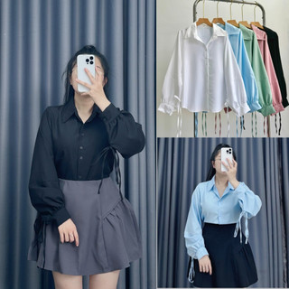 Áo sơ mi nữ tay phồng buộc nơ cách điệu chất lụa chéo mềm mịn phù hợp nhiều phong cách (có bigsize) 50-96kg SM170