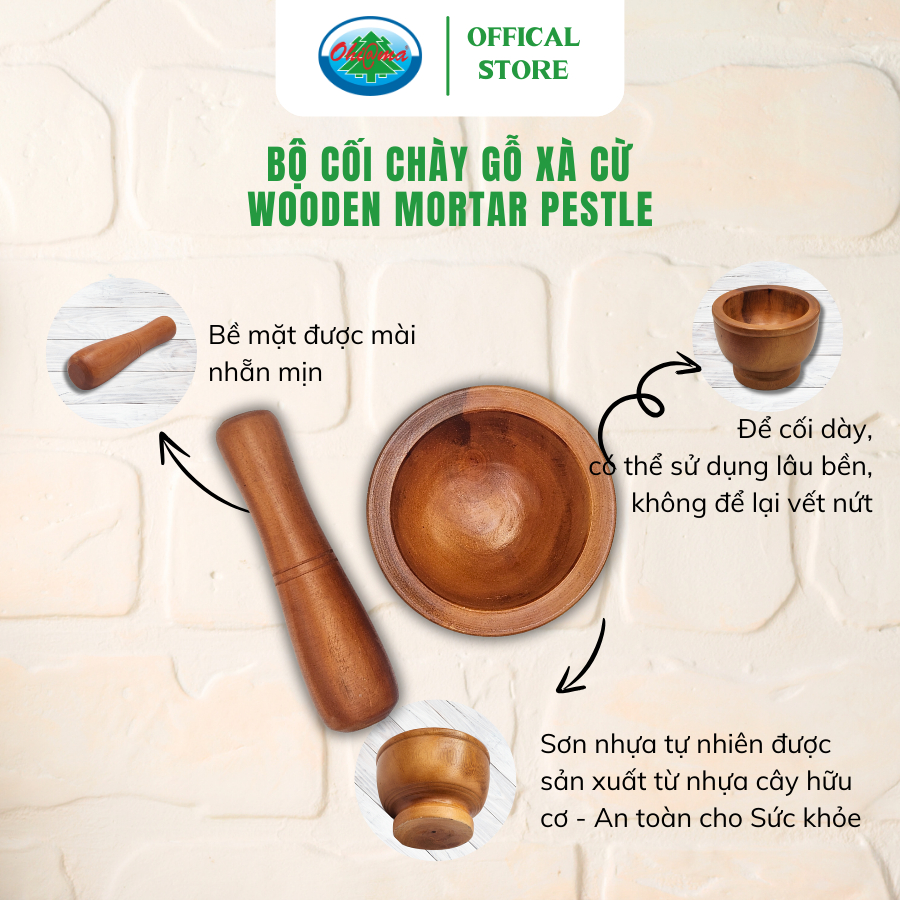 Ảnh Bộ Cối Chày Gỗ Xà Cừ Tự Nhiên Ohiama Wooden Mortar Pestle | Dụng Cụ Nhà Bếp, Đồ Thủ Công VNXK, Tết 2