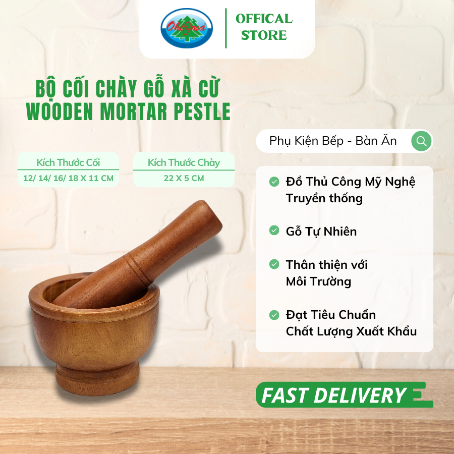Ảnh Bộ Cối Chày Gỗ Xà Cừ Tự Nhiên Ohiama Wooden Mortar Pestle | Dụng Cụ Nhà Bếp, Đồ Thủ Công VNXK, Tết 1