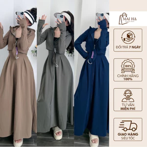 Áo Khoác Chống Nắng Toàn Thân 2 Lớp Vải Umi Cotton Dày Hàn Dáng Dài Chống Tia UV Co Giãn 4 Chiều