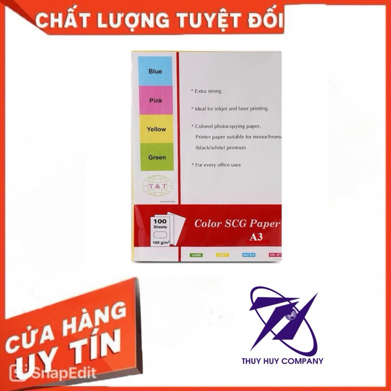 BÌA GIẤY MÀU A4 T&T ĐL160, TẬP 100 TỜ/ 1 MÀU - VPP QUỐC HUY.