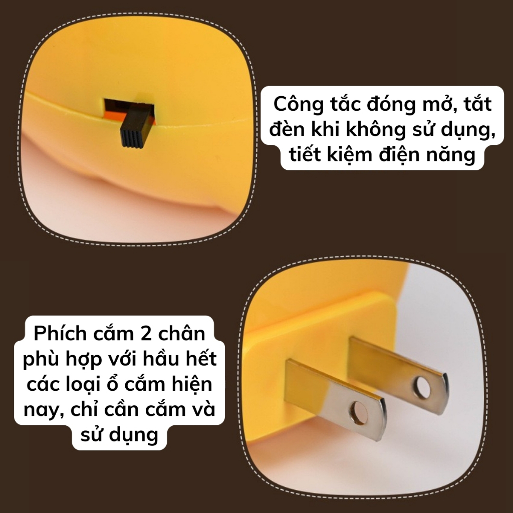 Đèn Ngủ Led Ánh Sáng Dịu Nhẹ Tiết Kiệm Điện, Bóng Ngủ Cute Mini Dễ Thương Cắm Điện Trực Tiếp