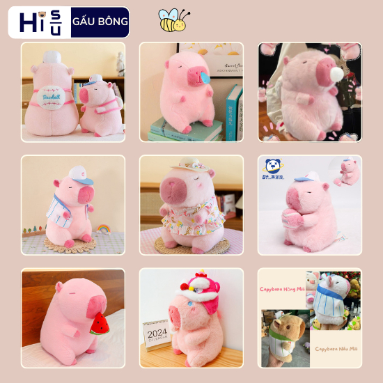 Gấu Bông Capybara Hồng Dễ Thương Cappybara Hồng Đeo Balo Và Mặc Áo Bóng Chày Chất Liệu Vải Lông Thỏ Cao Cấp