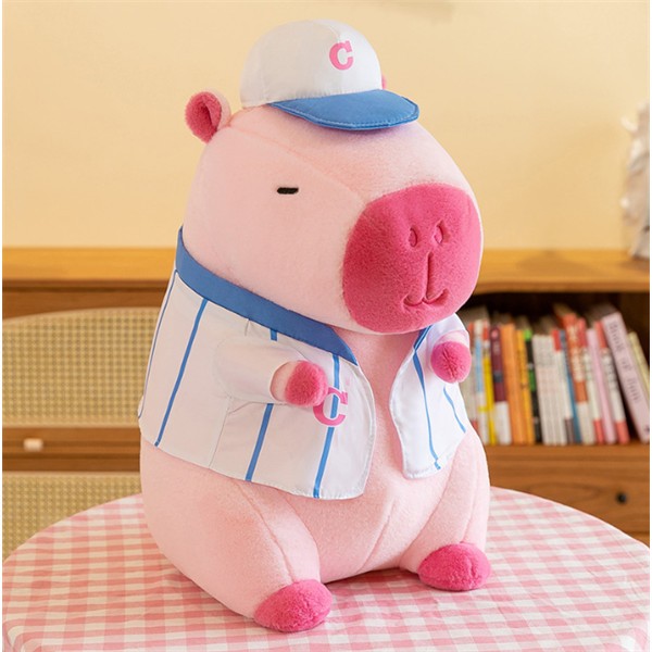 Gấu Bông Capybara Hồng Dễ Thương Cappybara Hồng Đeo Balo Và Mặc Áo Bóng Chày Chất Liệu Vải Lông Thỏ Cao Cấp
