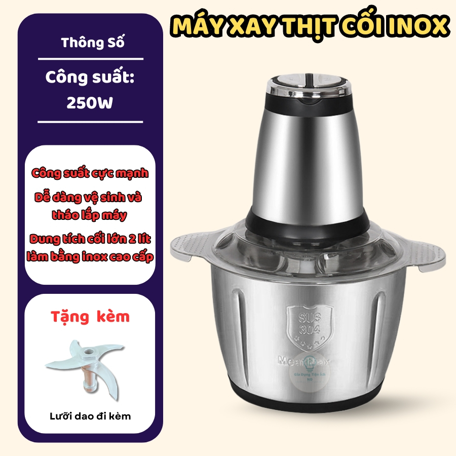 Máy Xay Thịt Cối Inox Đa Năng Dao 4 Lưỡi FOOD PROCESSOR HDA - Cối xay thịt inox