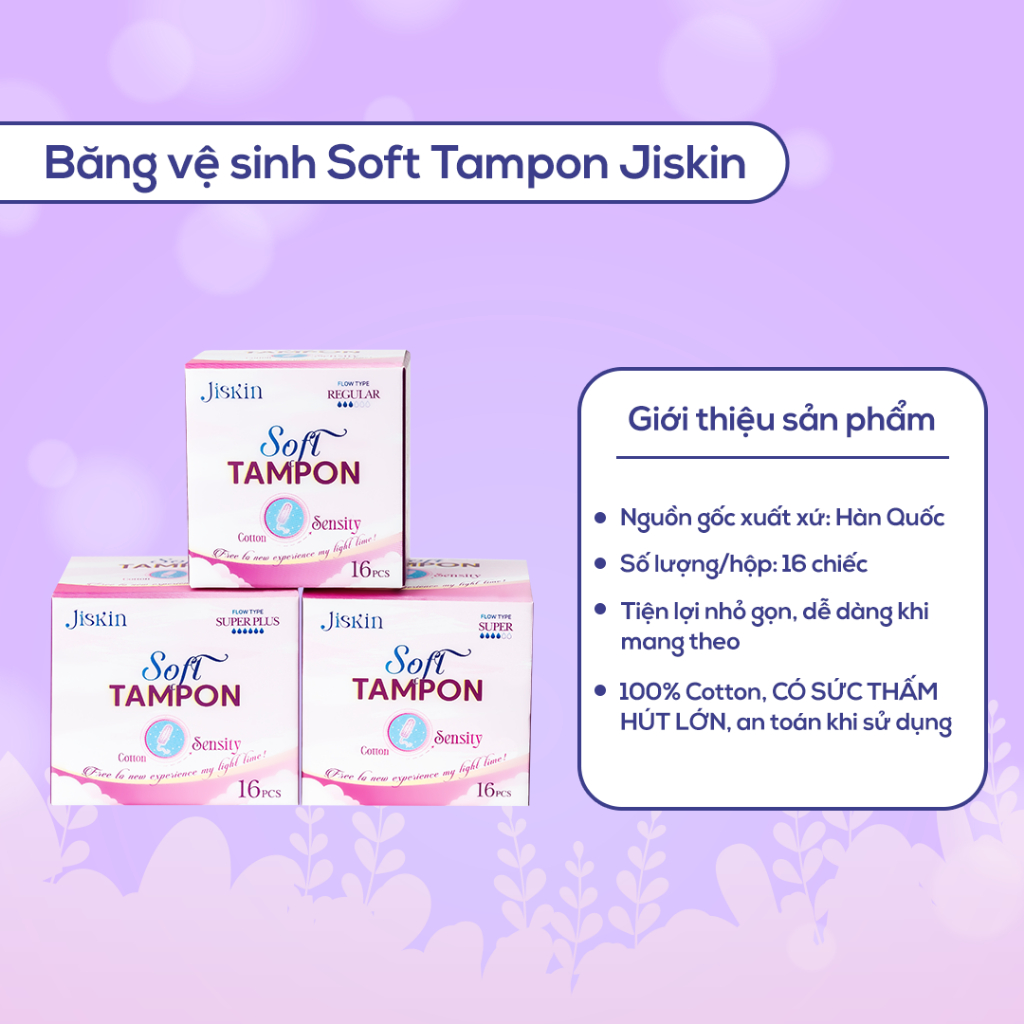 Băng vệ sinh Tampon Jiskin dạng ống nhập khẩu Hàn Quốc Fullsize mềm mại, siêu thấm, tự tin đi biển đi bơi