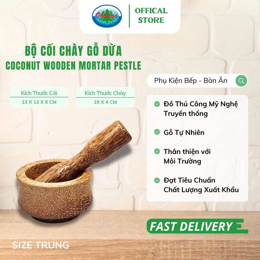 Ảnh Bộ Cối Chày Gỗ Dừa Ohiama Coconut Wooden Mortar Pestle | Dụng Cụ Nhà Bếp, Đồ Thủ Công Hàng VNXK, Tết 1