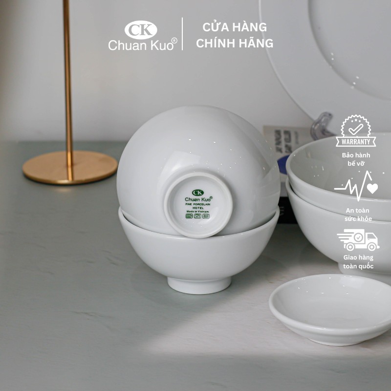 Bộ bát đĩa 12 món sứ trắng trơn thương hiệu CK - Set đồ ăn chuyên dụng cho nhà hàng, khách sạn