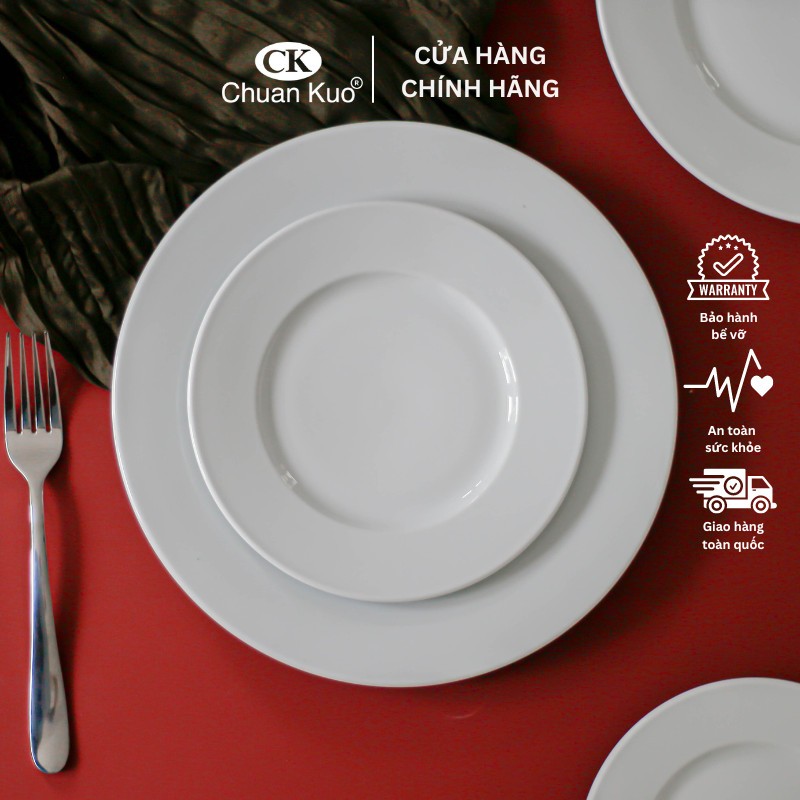 Bộ bát đĩa 12 món sứ trắng trơn thương hiệu CK - Set đồ ăn chuyên dụng cho nhà hàng, khách sạn