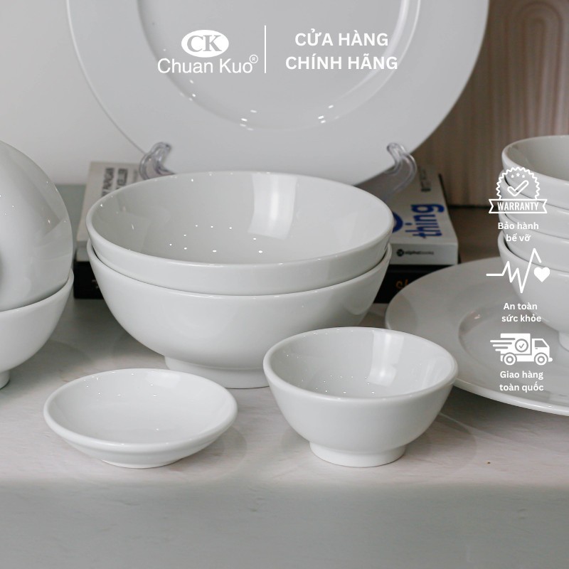 Bộ bát đĩa 12 món sứ trắng trơn thương hiệu CK - Set đồ ăn chuyên dụng cho nhà hàng, khách sạn