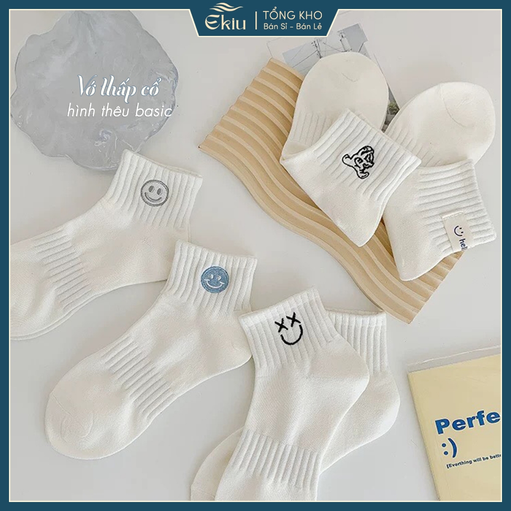 Tất vớ nam nữ cổ thấp họa tiết dệt rõ nét, chất liệu cotton co giãn 4 chiều - Ekiu Shop