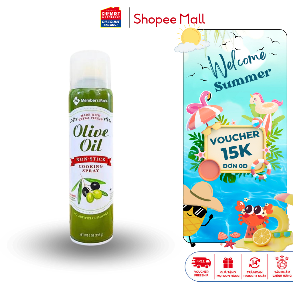Dầu oliu nguyên chất dạng xịt Member’s Mark Olive Oil Cooking Spray hỗ trợ giảm cân, bổ sung