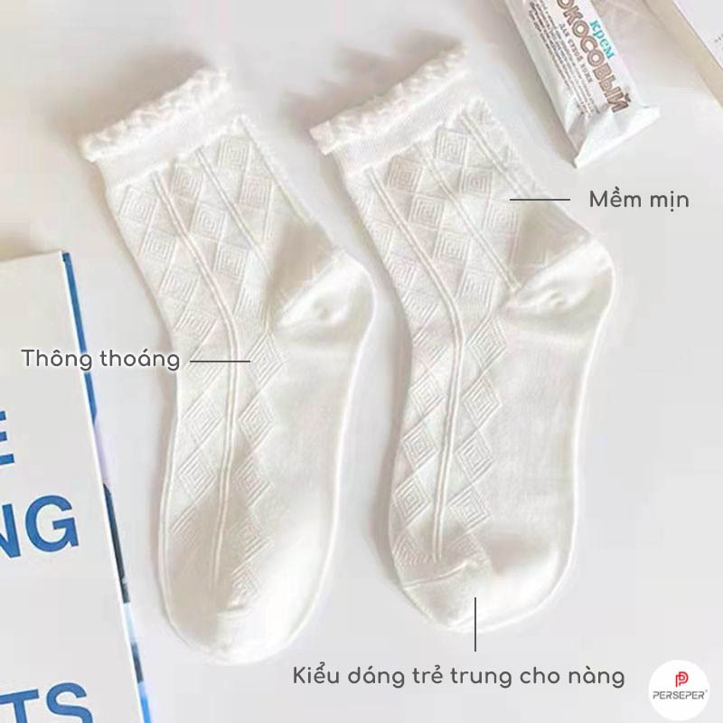 Vớ nữ lolita bèo nhún chất liệu cotton co giãn 4 chiều, tất cổ cao phong cách Hàn Quốc - Ekiu Shop