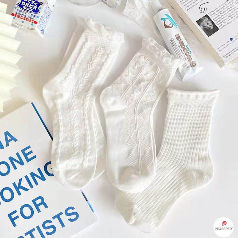 Vớ nữ lolita bèo nhún chất liệu cotton co giãn 4 chiều, tất cổ cao phong cách Hàn Quốc - Ekiu Shop