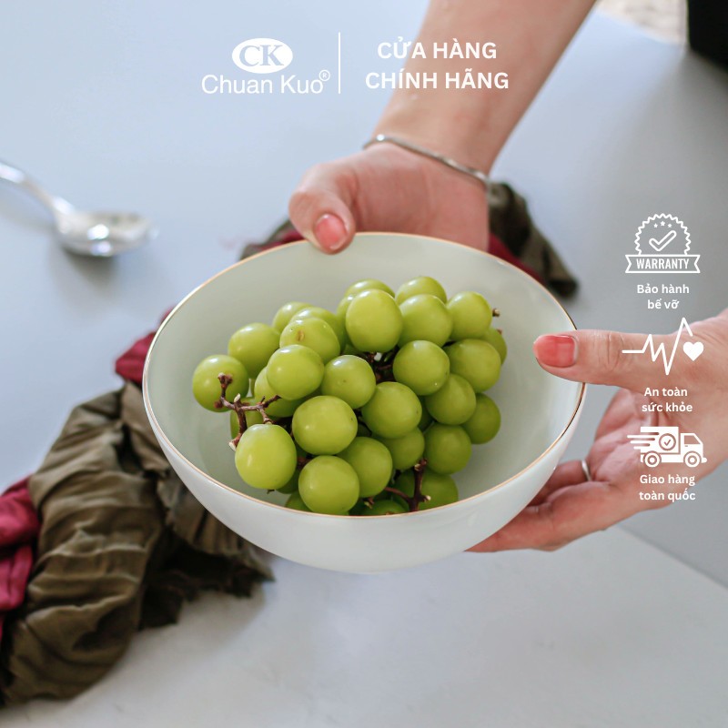 Bộ bát đĩa 12 món sứ viền vàng thương hiệu CK - Set đồ ăn chuyên dụng cho nhà hàng, khách sạn