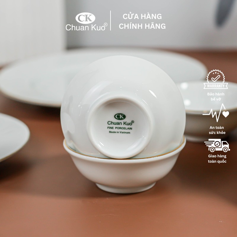 Bộ bát đĩa 12 món sứ viền vàng thương hiệu CK - Set đồ ăn chuyên dụng cho nhà hàng, khách sạn
