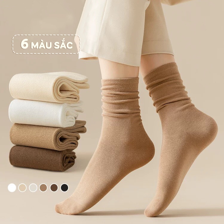 Tất vớ nam nữ trơn cổ cao phong cách Hàn Quốc, chất liệu cotton dệt kim thoáng khí - Ekiu Shop