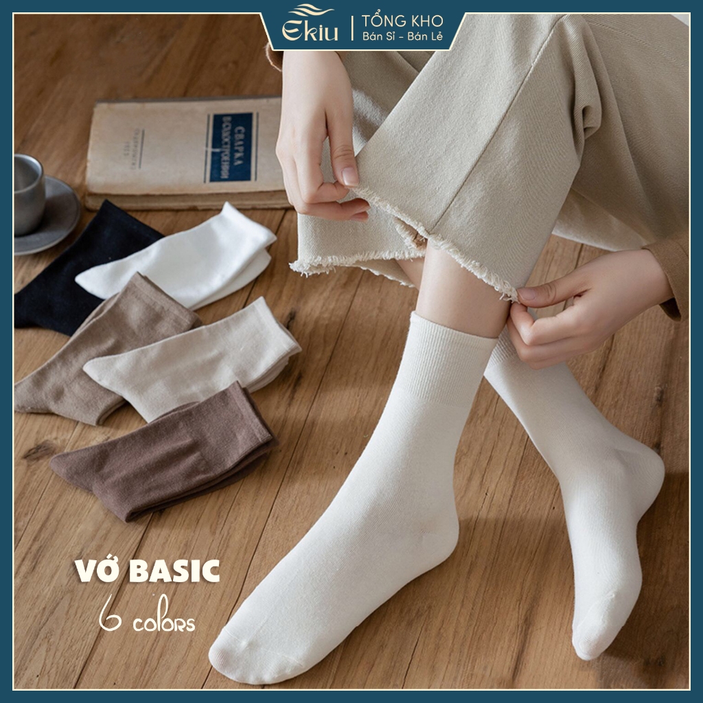 Tất vớ nam nữ trơn cổ cao phong cách Hàn Quốc, chất liệu cotton dệt kim thoáng khí - Ekiu Shop