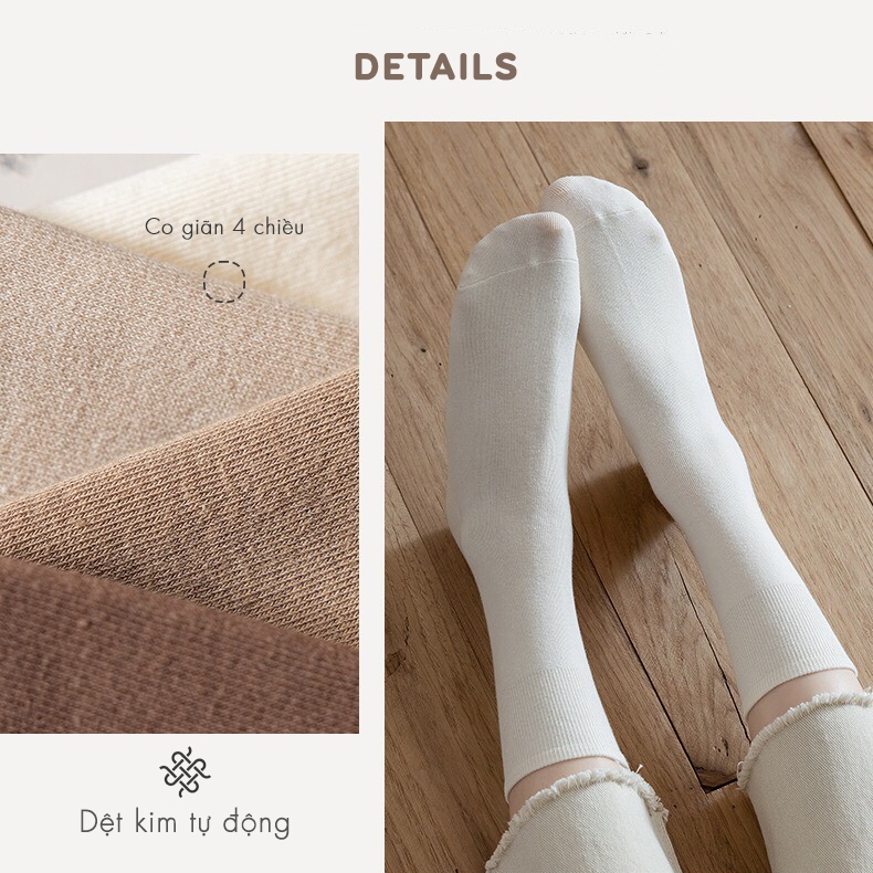 Tất vớ nam nữ trơn cổ cao phong cách Hàn Quốc, chất liệu cotton dệt kim thoáng khí - Ekiu Shop