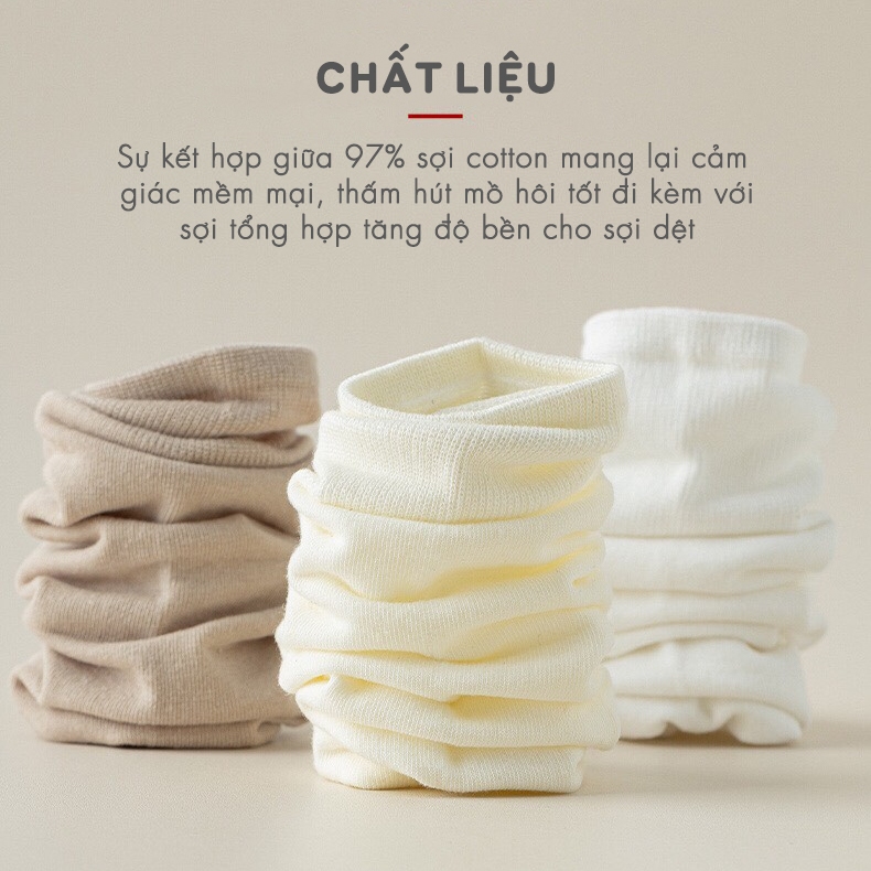Tất vớ nam nữ trơn cổ cao phong cách Hàn Quốc, chất liệu cotton dệt kim thoáng khí - Ekiu Shop
