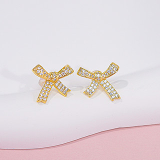 Khuyên tai bạc nữ LAMY Bow Gold Earrings 3028 - Bạc cao cấp